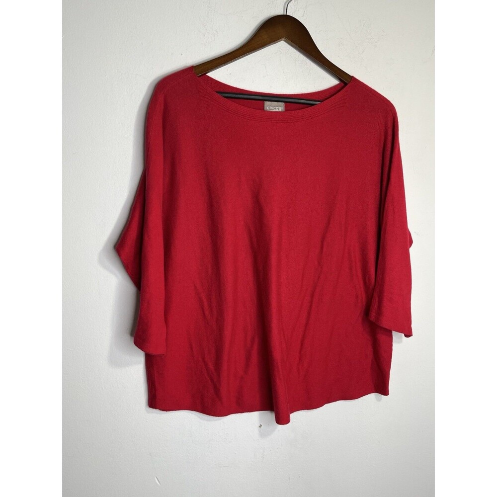 Chicos Cardinal Red Cashmere Blend Sweater Top Blouse sz 3 / 16 XL  (13)